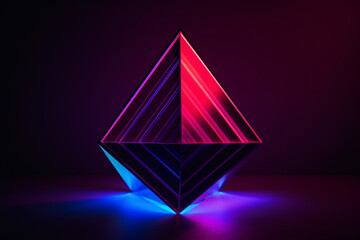 Fototapeta premium An image of a minimalist neon rhombus with a gradient of purple and blue hues against a clean dark red background.