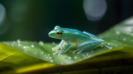 Obraz premium The frog sits on a leaf. Generative AI