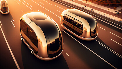 Fototapeta na wymiar Autonomously driving transportation peopemover pod vehicle for future public travel in Dubai