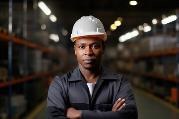 Portrait of african American man, factory worker, AI generated Generative AI