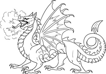 Medieval dragon. Vector outline for coloring book