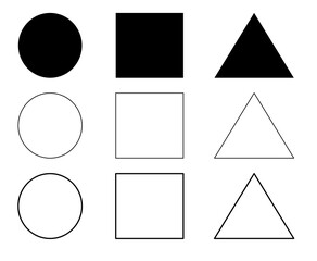 Perfect circle, square and triangle. Simple geometric forms. Isolated shapes. Web icon set. Transparent background.