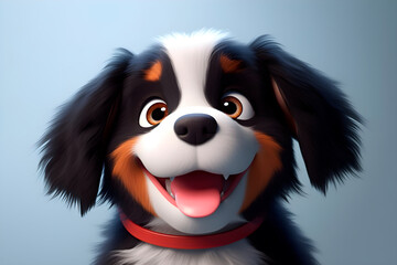 Bernese Mountain Dog close up portrait. Adorable happy 3d animal. Generated by AI.