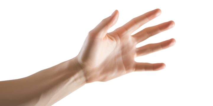 man hand arm isolated on transparent background, open hand, png