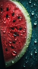 Fresh Organic Watermelon Fruit Photorealistic Vertical Background. Healthy Vegetarian Diet. Ai Generated Lifelike Background with Delicious Juicy Watermelon Fruit. Generative AI