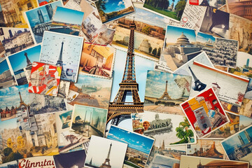 Travel Collage Made of Paris France Tourist Post Cards. Generative ai - 610446979