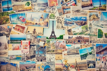 Travel Collage Made of Paris France Tourist Post Cards. Generative ai - 610446986