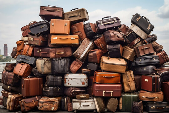 Large Pile of Luggage Lost and Forgotten. Generative ai