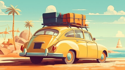 Car with luggage ready for summer holidays. Created with Generative AI technology.