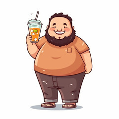 Illustration of Fat Man Holding Soda Drink. Generative ai
- 610447388