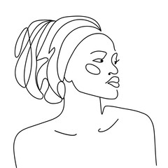 Line drawing african woman with turban. Beauty african girl. Pen drawing. 