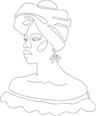 Line drawing african woman with turban. Beauty african girl. Pen drawing. 