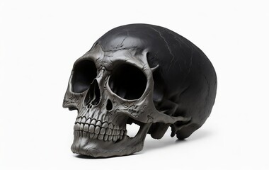 photo of a Black skull isolated white background. Generative Ai