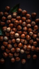 Organic Hazelnut Nuts Photorealistic Vertical Background. Nutritious Vegetarian Protein Snack. Ai Generated Lifelike Background with Delicious Tasty Hazelnut Nuts. Generative AI