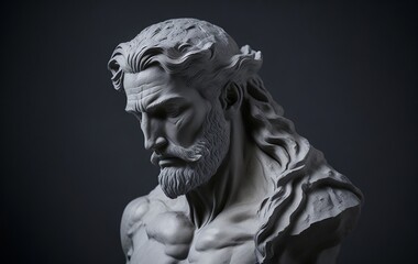 Jesus Christ sculpture. Old sculpture on dark background. Generative Ai