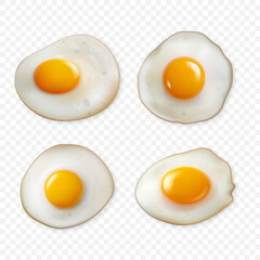 Vector 3d Realistic Eggs, Fried Egg Collection. Egg Icon Closeup, Isolated, Front, Top VIew. Fried Eggs Set