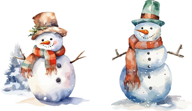 Snowman clipart, isolated vector illustration.