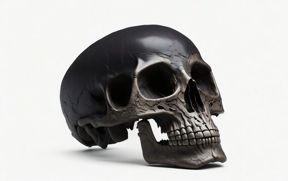 photo of a Black skull isolated white background. Generative Ai