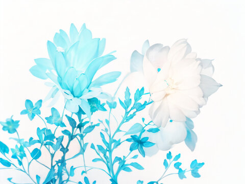 AIで生成した透き通った青い花と白い花のイラスト　ジェネレーティブ Generative AI