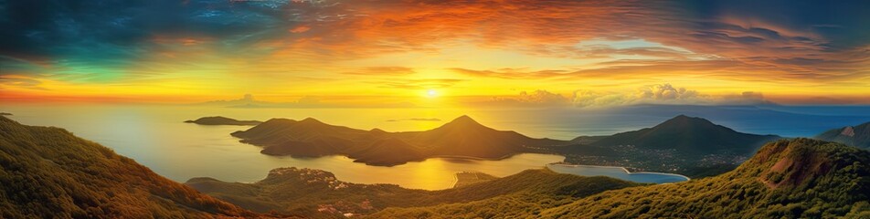 Fototapeta na wymiar sunset from a mountain top to the sea