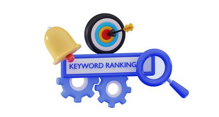 3d Seo keyword ranking SEO Keyword Research concept Professional SEO service Website ranking Search optimization research Company page navigation bar UI element Minimal 3D rendering illustration