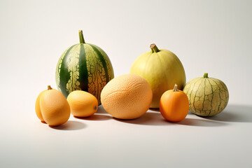 Variety of melons isolated on white background generative ai