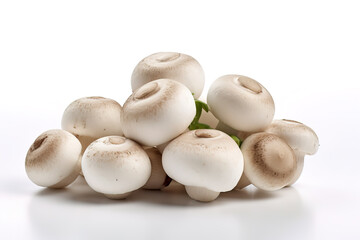 White button mushrooms isolated on white background generative ai