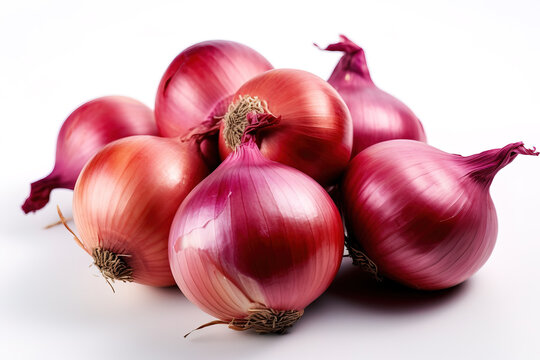 red or purple onions isolated on white background generative ai