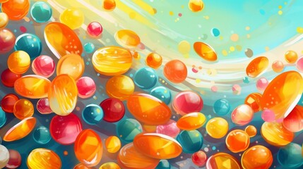 Fototapeta na wymiar Sweet Hard Candy Cartoon Horizontal Background Illustration. Sweet Dessert From Confectionery. Ai Generated drawing Background Illustration with Delicious Flavory Hard Candy. Generative AI