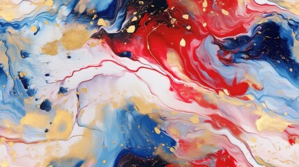 Alcohol ink artistic abstract background in red, white, and blue. Created using generative ai.
