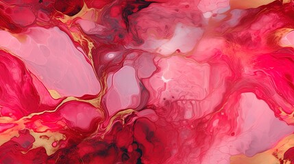 Alcohol ink artistic abstract background in red and pink. Created using generative ai.