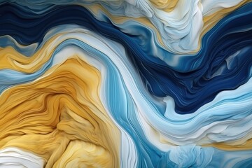 Fototapeta premium a colorful abstract design on a black background, in the style of dark azure and gold, wavy resin sheets, dark white and dark blue, surreal 3d landscapes, abstraction-création, bold yet graceful a col