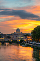 Fototapeta na wymiar St. Peter's basilica at sunset in Rome, Italy
