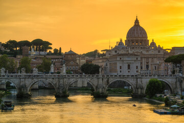 Naklejka na ściany i meble St. Peter's basilica at sunset in Rome, Italy