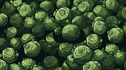 Fresh Organic Brussels Sprouts Vegetable Cartoon Horizontal Background Illustration. Healthy Vegetarian Diet. Ai Generated drawing Background with Delicious Juicy Brussels Sprouts Generative AI