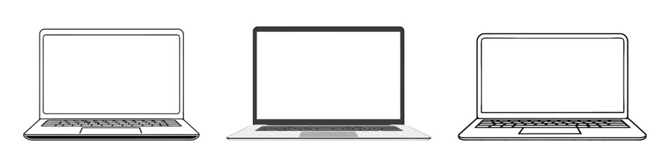 Laptop linear icon set, collection. Vector illustration on white background.