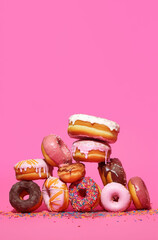Various Doughnuts with Pink Glaze and Sprinkles. Generative ai - 610457172