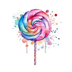 Sweet Lollipops Candy Watercolor Square Background. Sweet Dessert From Confectionery. Ai Generated, Drawn With Paint Splashes On White Background Delicious Flavory Lollipops Candy. Generative AI