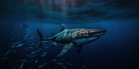 AI Generated. AI Generative. Photo illustration of dangerous unawer water shark black fish. Diving adventures. Graphic Art
