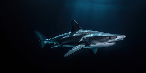 Fototapeta premium AI Generated. AI Generative. Photo illustration of dangerous unawer water shark black fish. Diving adventures. Graphic Art