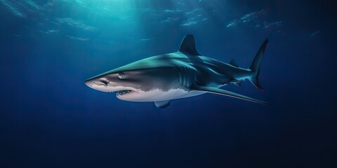 Fototapeta premium AI Generated. AI Generative. Photo illustration of dangerous unawer water shark black fish. Diving adventures. Graphic Art