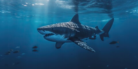 AI Generated. AI Generative. Photo illustration of dangerous unawer water shark black fish. Diving adventures. Graphic Art