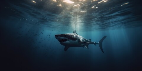 Obraz premium AI Generated. AI Generative. Photo illustration of dangerous unawer water shark black fish. Diving adventures. Graphic Art