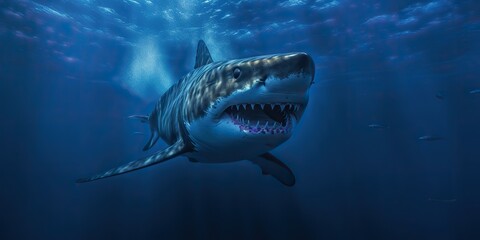 Fototapeta premium AI Generated. AI Generative. Photo illustration of dangerous unawer water shark black fish. Diving adventures. Graphic Art