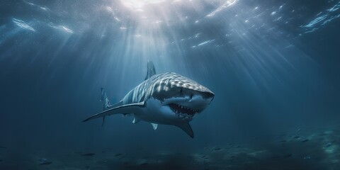 AI Generated. AI Generative. Photo illustration of dangerous unawer water shark black fish. Diving adventures. Graphic Art