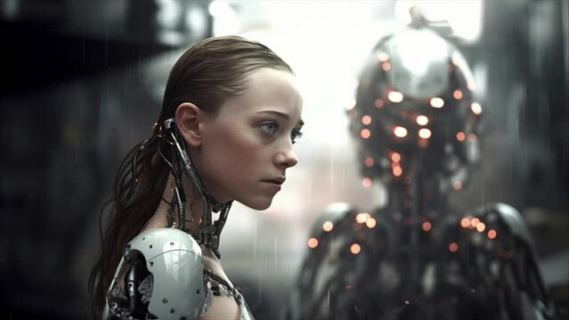 A Digitally Generated Futuristic Female Humanoid with Advanced AI Technology. Looping Background Clip