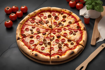 Obraz na płótnie Canvas pizza with salami and tomatoes