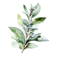 Aromatic Sage Herbs Watercolor Square Background. Healthy Vegetarian Diet. Ai Generated, Drawn With Paint Splashes On White Background Delicious Aromatic Sage Herbs. Generative AI
