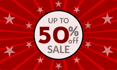Up to 50% Off, red banner with discount for mega sales