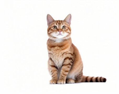 Cute cat looking to top isolated in white background